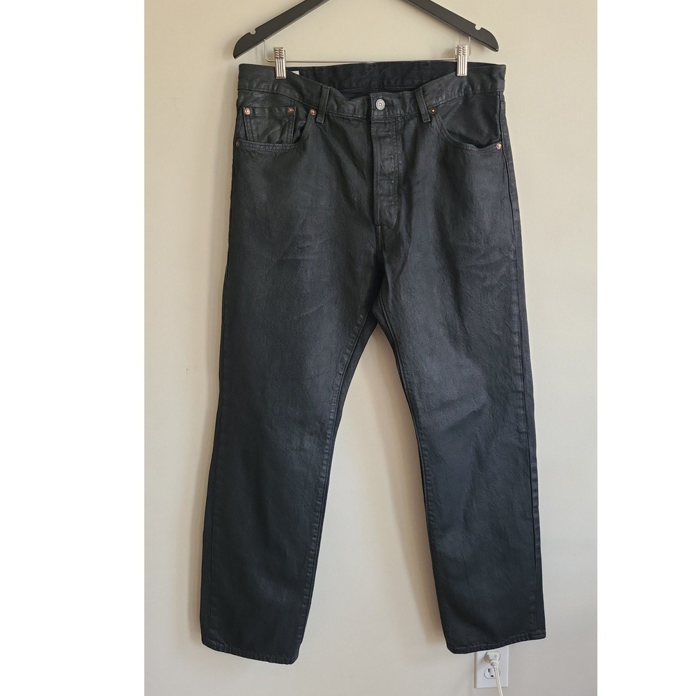 Levi's 501 '54 Mens Black Wax Coated Denim Straight Leg Button‎ Fly Jeans 38x32